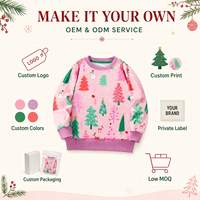 Sweat-shirt de Noël pour enfants rose à manches longues col rond imprimé arbre festif 3-8 ans OEM personnalisé