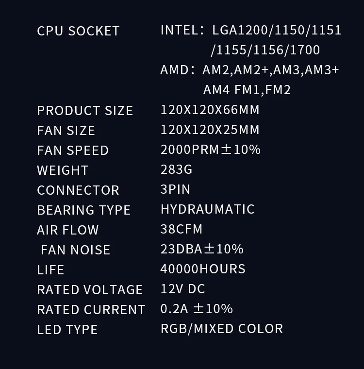 Computer multi-platform CPU radiator black heat sink RGB cool fan downblow mute 12CM streamer support 115X 1200 1700 AM4