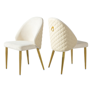 Modern OE HOME Dining Room Chair Stainless Steel Legs Light Yellow PU Leather <b>Back</b> <b>Cushion</b> Beige Velvet Front <b>Cushion</b> Hotel Home - Product Image 4