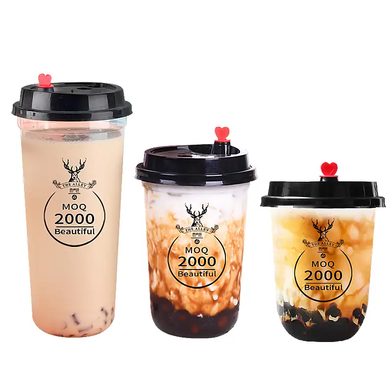 Custom Wholesale pp cup 90mm 95mm U Shape Cup Disposable Plastic Bubble Tea Cup with lid