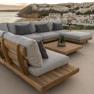 Hiện Đại Đồ nội thất bằng gỗ rắn với đệm sofa đặt phòng khách vườn Patio khách sạn cắt sofa ngoài trời