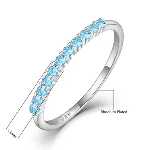 Hot Sale Multi Color Zirconia Stackable Ring 925 Sterling Silver Eternity Band Thin Rings For Lady Jewelry