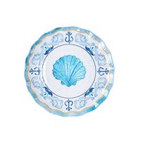 Assiette Ronde en Mélamine Personnalisable, Motif Ancre Nautique Nordique, Bleu et Blanc, Qualité Alimentaire Sans BPA, pour Table – Vente en Gros