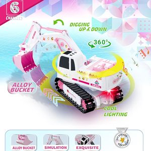 Pelle RC Dwi Dowellin rose, jouet <span class=keywords><strong>de</strong></span> véhicule <span class=keywords><strong>de</strong></span> construction RC 6 canaux 2.4Ghz, jouet d'excavatrice 1:24 avec musique légère et autocollants <span class=keywords><strong>de</strong></span> bricolage - Product Image 2
