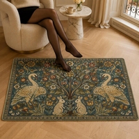Tapis moderne en polyester doux imitation velours, imprimé motif cygne, lapin et plantes, fabriqué à la machine, pour salon et maison