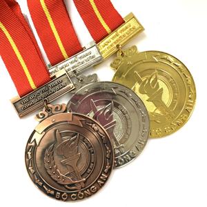 Benutzer definierte 3D <span class=keywords><strong>Vietnam</strong></span> Gedenk medaille Doppelseitige Fackel medaille aus Aluminium druckguss mit Banner - Product Image 5