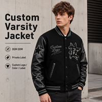 Veste universitaire pour homme, noire, épaisse, pour club et équipe, avec broderie graphique, corps en laine et empiècements en cuir, style Letterman, vente en gros