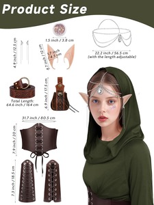 Conjunto de Disfraz de Elfo Medieval con Vestido con Capucha, Corsé <span class=keywords><strong>y</strong></span> Leggings - Traje LARP para Feria Renacentista - Product Image 5