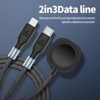 Cable Magnético Inalámbrico Tipo C 2 en 3 de 100W, Cable de Carga Rápida de 100W, Cable Multi-interfaz para iPhone y Reloj