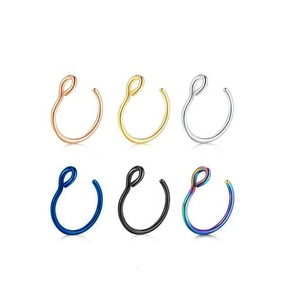Hot Sale None Piercing Stainless Steel Faux Septum Nose <strong>Rings</strong> for Women Men <strong>Fake</strong> Fish Hook Nose <strong>Ring</strong> - Product Image 6
