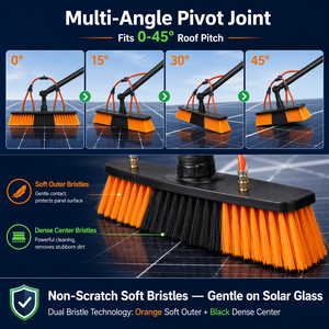 Kit de Cepillo de Limpieza de Paneles Solares Telescópico 100% Fibra de Carbono con Barra Alimentada por Agua, Cabezal Pivotante Multiángulo y Cerdas Suaves Antiarañazos - Product Image 3