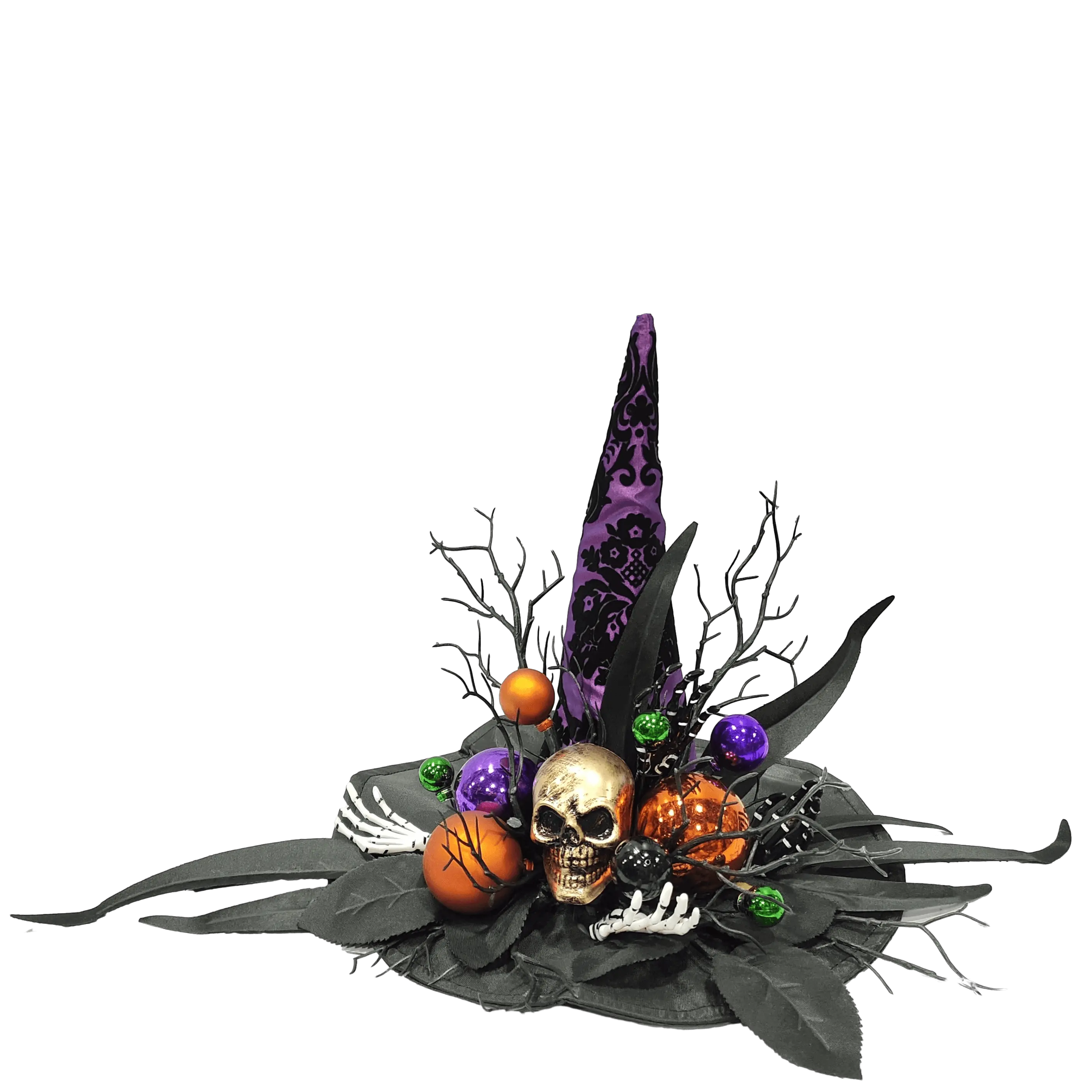 Senma sine Diy Kranz Dekoration Große Kugeln Schwarze künstliche Blätter Dead Branch Spooky Skeleton Head Hand Halloween Hexen hut