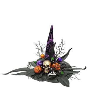 Senmasine decorazione ghirlanda fai da te grandi palline di foglie artificiali nere ramo morto spettrale testa di scheletro mano Halloween cappello da strega