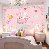 Papier Peint Mural Dessin Animé Lapin Rose, Papier Peint Mural pour Chambre de Fille, Crèche, Coin Lecture, Espace Bureau d'Étude, Zone de Jeu