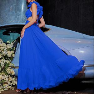 Vestidos de mujer de moda de gasa floral con espalda descubierta, lazo cruzado, plisados y con dobladillo grande - Product Image 2