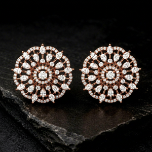 Rose Gold Floral Lab Grown Diamond <b>Stud</b> <b>Earrings</b> | Vintage Inspired Bridal Jewelry | OEM ODM Manufacturer - Product Image 1