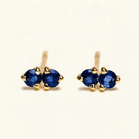 Boucles d'oreilles clous LOZRUNVE en argent sterling 925 plaqué or 14k et or 18k avec zircon et double pierre de saphir coloré