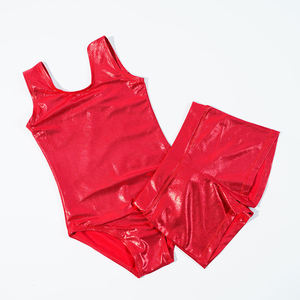 Conjunto de Leotardo Metálico Brillante para <span class=keywords><strong>Gimnasia</strong></span> <span class=keywords><strong>Rítmica</strong></span> para Niñas, <span class=keywords><strong>Traje</strong></span> de <span class=keywords><strong>Gimnasia</strong></span> sin Mangas de Spandex con Pantalones Cortos, Venta al Por Mayor Personalizada - Product Image 1