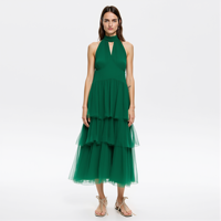 Robe longue décontractée vintage 2026 vert forêt pour Quinceañera, en tulle plissé à volants, style midi fluide