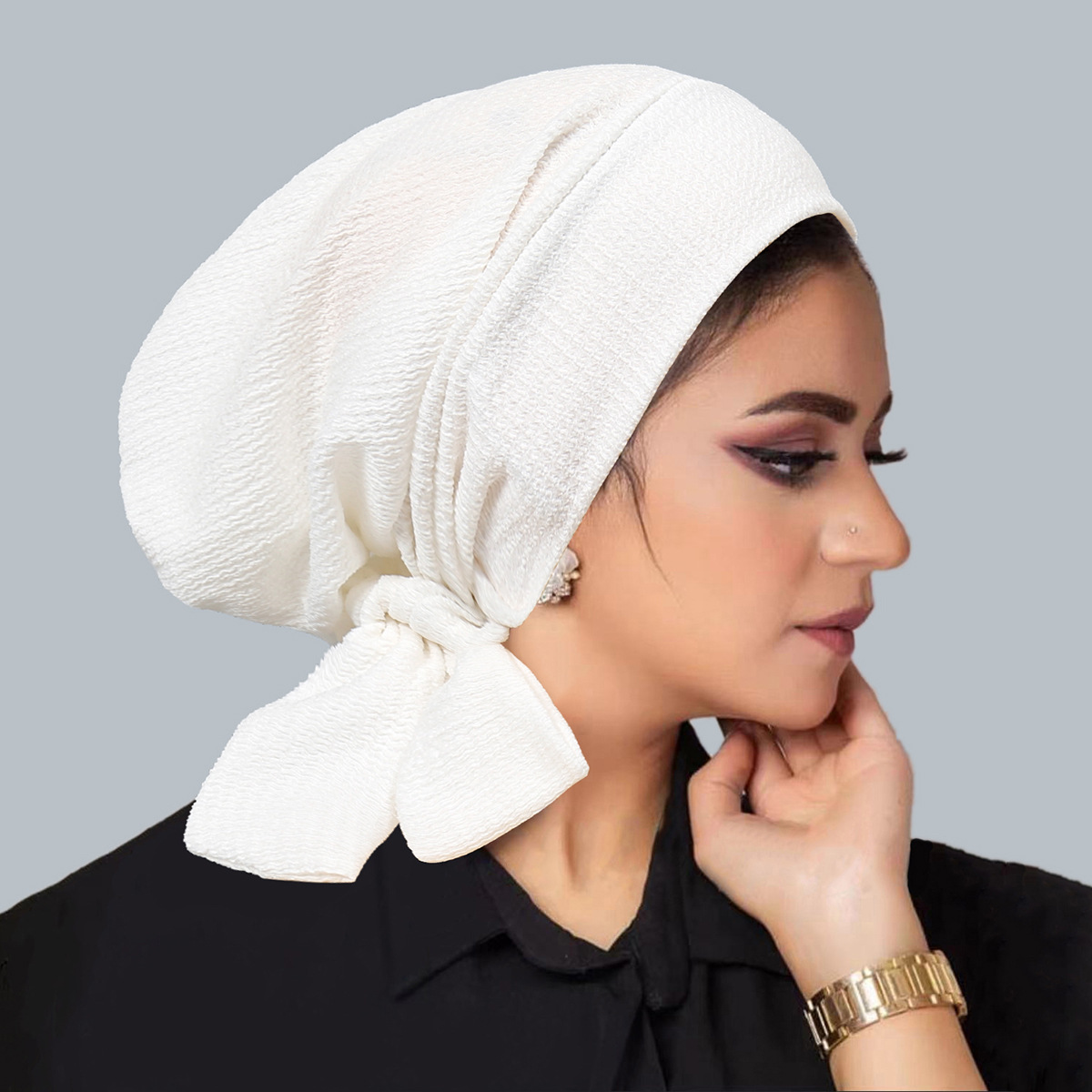 Stylish Cotton Turban Hats For Women - Middle Eastern Mall Chemo Caps, Ivory, Medium Size