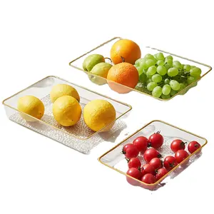 Kunststoff vergoldete Kante Rechteck Kitchen Organizer Box Clear Deep Kühlschrank für Obst Gemüse Getränke Tablett