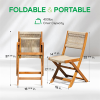 Chaise de jardin pliable en bois avec structure en acacia et corde tressée, chaise d'appoint pliable pour l'extérieur, idéale pour les villas, les complexes hôteliers et les patios.