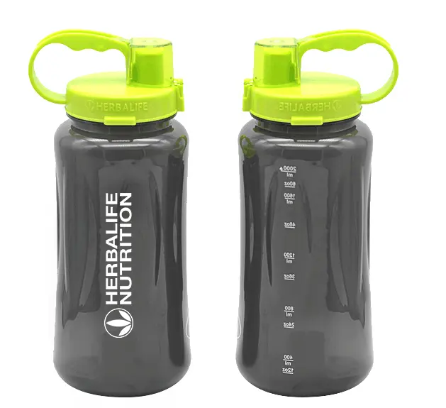 زجاجة مياه رياضية من هيربليف, زجاجة مياه رياضية محمولة بسعة 1 لتر/2 لتر باللون الأسود بحجم كبير الحجم 1000 مللي/2000 مللي ، زجاجة مياه رياضية مخصصة للتغذية
