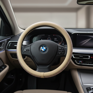 Housse de volant en cuir PU et peluche courte à motif écossais scintillant – Style mature pour une amélioration de l'intérieur de voiture - Product Image 1