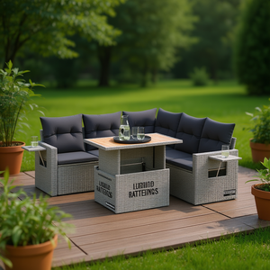 Grey PE Rattan Garden <b>Sofa</b> <b>Set</b> Outdoor Furniture Contemporary Style Waterproof Cushions UV Resistant - Product Image 2