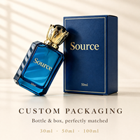Flacon pulvérisateur de parfum en verre transparent carré vide avec logo personnalisé, bouchon couronne, luxe, 30 ml, 50 ml, 100 ml, avec boîte