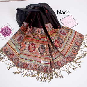Popular Women <strong>Pashmina</strong> Jacquard <strong>Paisley</strong> <strong>Scarves</strong> and Shawls Wholesale Polyester Long Jacquard <strong>Scarf</strong> with Tassels - Product Image 5
