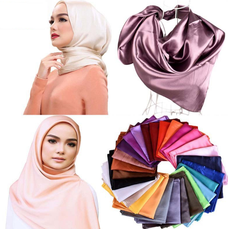 Hijab square satin scarf solid custom hijab shawl polyester square neckerchief silk scarf