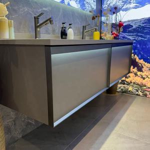 Usine de nouveaux meubles de salle de bain flottants de style européen de luxe <span class=keywords><strong>avec</strong></span> <span class=keywords><strong>miroir</strong></span> LED et bassin en céramique à vendre pour les appartements - Product Image 3