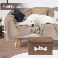 Boîte de rangement pour animaux de compagnie en coton et lin, grande capacité, moderne, rectangulaire, pliable, empilable, avec deux poignées en cuir pour le rangement des jouets