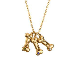 Collar de Acero Inoxidable Personalizado TD con Hueso de Perro 3D, Grabado con Piedra de Nacimiento de 12 Meses, Joyería Conmemorativa para Mascotas, Personalización de Una Pieza - Product Image 3
