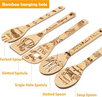 Ensemble d'ustensiles en bois thème automne 5 pièces, spatules et fourchettes en bambou, pour service de salade en cuisine, emballage en boîte, style design chinois fait main