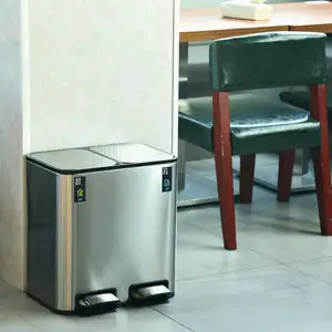 Tempat Sampah Logam 18L 24L, Tempat Sampah Dapur Stainless Steel dengan Kompartemen Ganda