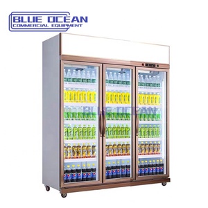 Refrigerador de exhibición de puerta de vidrio de temperatura única de ahorro de energía con soporte de piso de congelador de pantalla enorme acabado dorado - Product Image 3