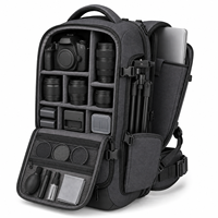 Grand sac à dos pour appareil photo gris foncé, sac de photographie DSLR avec coque rigide et sangles de compression pour les voyages en avion