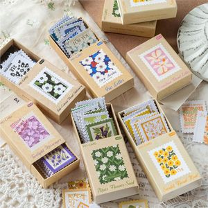 50 autocollants par boîte, série Fleur Bureau de <span class=keywords><strong>Poste</strong></span>, autocollants gaufrés type <span class=keywords><strong>timbre</strong></span> de boîte d'allumettes pour journal créatif DIY - Product Image 1