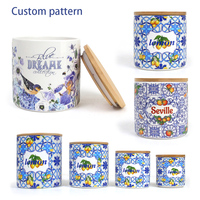 Ensemble de pots de cuisine en céramique de Séville avec couvercle en bambou, pot de conservation alimentaire en porcelaine orange méditerranéenne, vente en gros