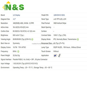 Pantalla LCD WQVGA de 4,3 pulgadas, 480x800, Original para control industrial, equipos médicos y automotrices, LB043WV2-SD01 - Product Image 4