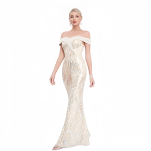 סגנון חדש בתוספת גודל מחוץ-שמלת בתולת הים-כתף-רב-צבע רזה מתאים שמלת ערב & מסיבה - Product Image 1