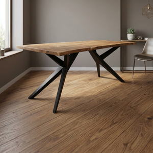 Table à manger pliable en bois massif à bord brut, style industriel vintage, en fer et métal, pour 6 personnes, aucun assemblage requis - Product Image 3