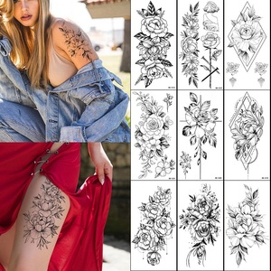 Farfalla artificiale su misura bellissimo fiore Sexy della parte bassa della schiena temporanea manica piena adesivo del tatuaggio per le signore - Product Image 4