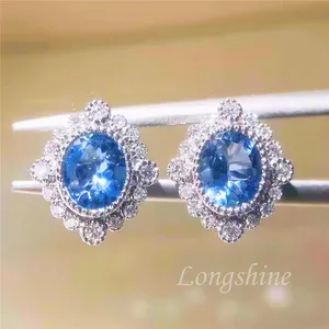 蓝色宝石首饰奢华名媛法令》 18k 真金天然海蓝宝石与钻石耳环