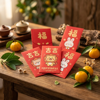 Logo personnalisé, design personnalisé, estampage à chaud en feuille d'or, papier de haute qualité, adorables enveloppes rouges à motifs d'animaux de dessin animé pour le Nouvel An chinois