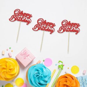 Adornos para Cupcakes de Cumpleaños, Decoraciones para Pasteles con Purpurina Roja para Celebrar Cumpleaños - Product Image 1