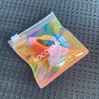 Sac en plastique PVC holographique mini avec fermeture éclair, personnalisé avec logo, pour emballage de bijoux