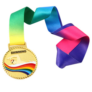 Médailles personnalisées pour événements sportifs, en émail 3D, dorées, pour la natation, la course à pied, le football, le basketball, avec ruban écologique - Product Image 2